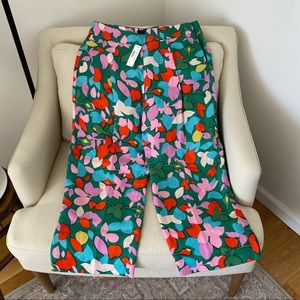 J Crew Wide Leg Linen Flower Print Pants Size 6